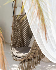 LV Luxe-Inspired Handmade Swing Chair with Fringe | Boho Hanging Hammock for Indoor & Outdoor Decor