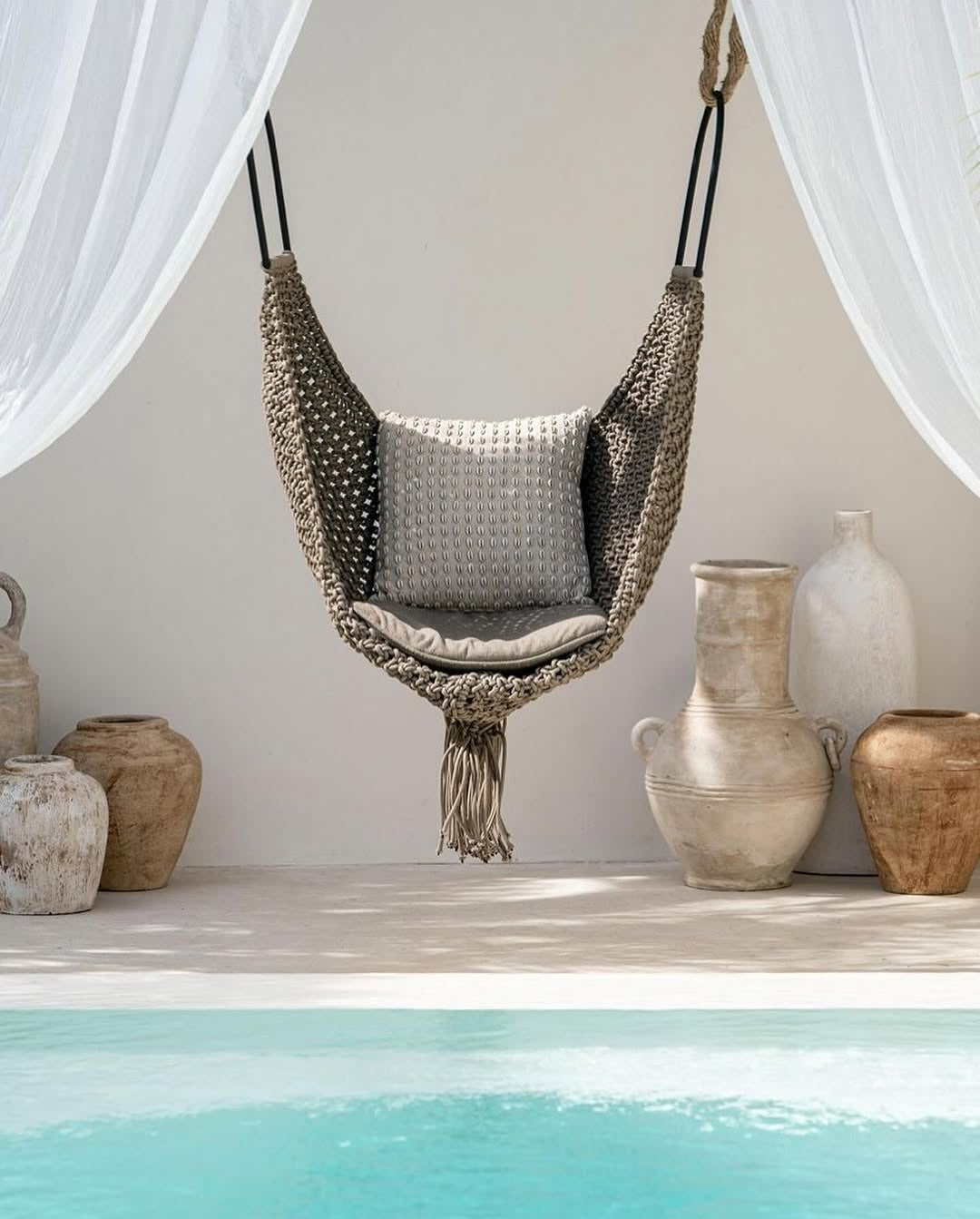 LV Luxe-Inspired Handmade Swing Chair with Fringe | Boho Hanging Hammock for Indoor & Outdoor Decor