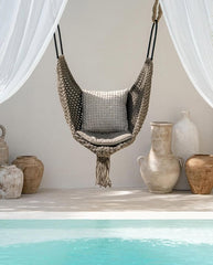 LV Luxe-Inspired Handmade Swing Chair with Fringe | Boho Hanging Hammock for Indoor & Outdoor Decor