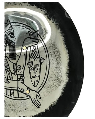 Concave Antique Wall Mirror with Mesopotamian Illustration