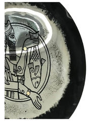 Concave Antique Wall Mirror with Mesopotamian Illustration