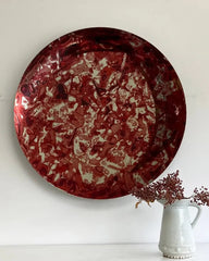 Concave Distressed Red Mirror