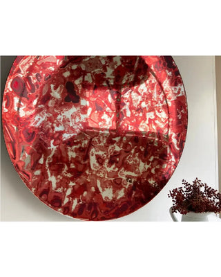 Concave Distressed Red Mirror