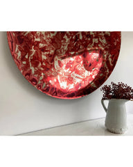 Concave Distressed Red Mirror