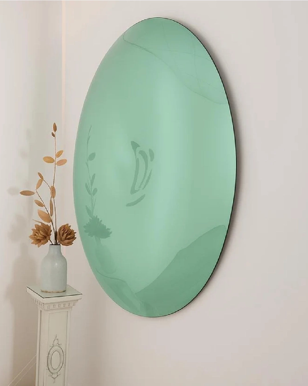 Convex & Concave Oval Green Wall Mirror