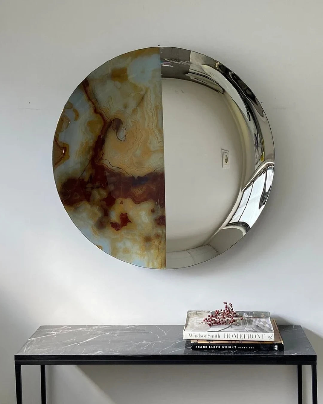 Dual-Finish Split Marble Convex Wall Mirror