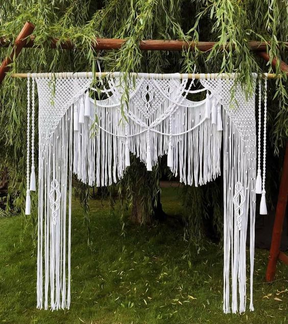 Natural Macrame Wedding Backdrop Handmade Macrame Wedding Backdrop, Macrame Wedding Arch Arbor, Macrame Wall Hanging,Macrame Door Hanging,Room Divider,Macrame Curtains