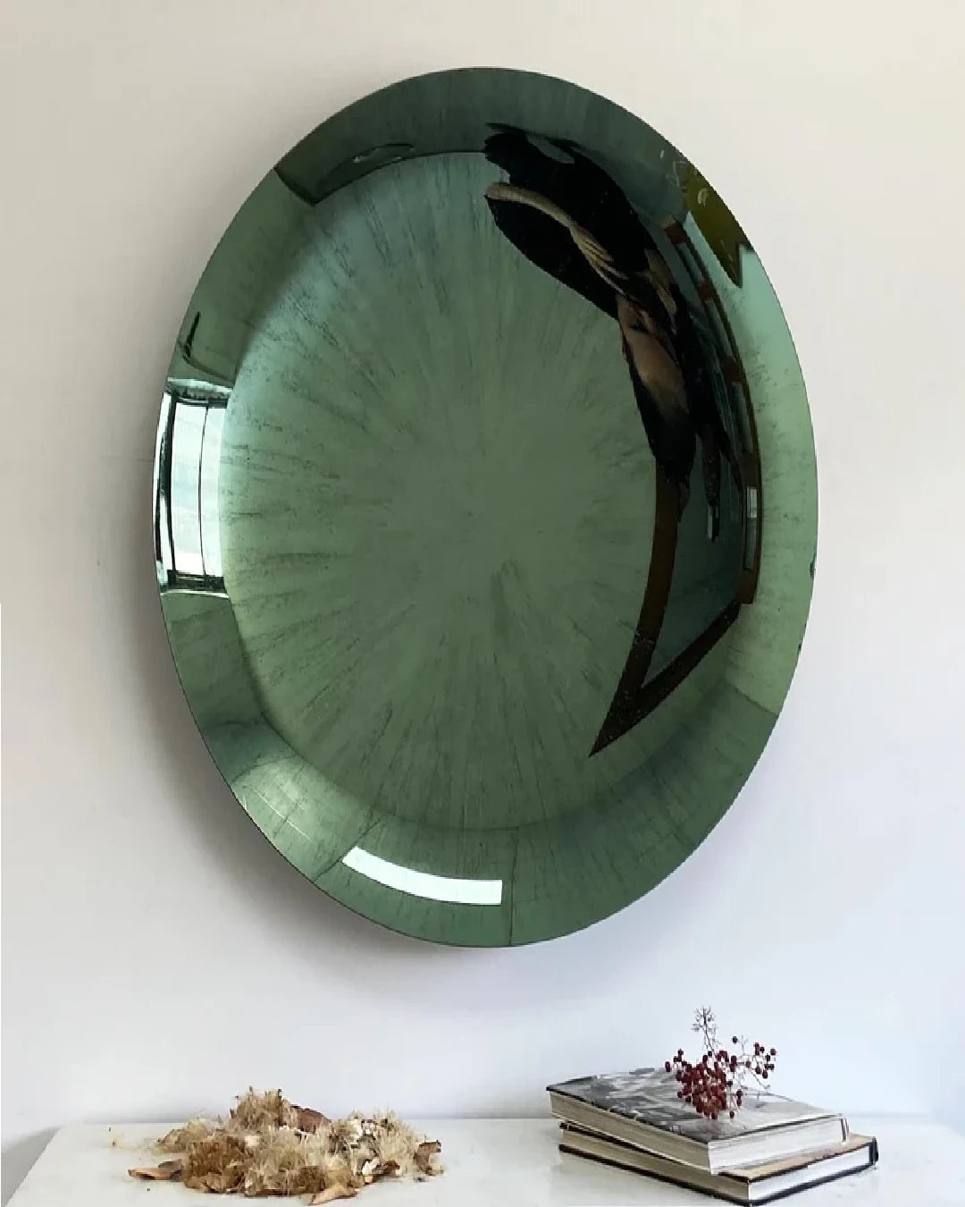 Concave Green Tinted Round Mirror