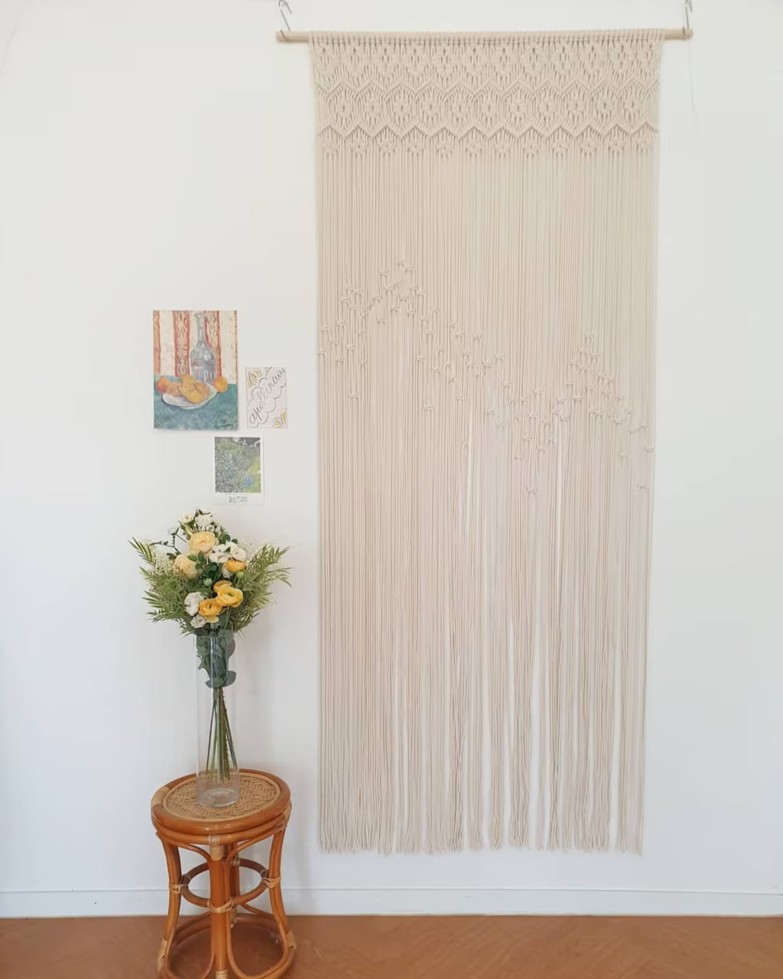 Handmade Macrame Curtain Wall Hanging Modern Geometric Woven Bohemian Tapestry, Mid Century Modern, Wedding Backdrop, Bedroom Decor
