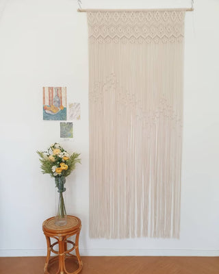 Handmade Macrame Curtain Wall Hanging Modern Geometric Woven Bohemian Tapestry, Mid Century Modern, Wedding Backdrop, Bedroom Decor