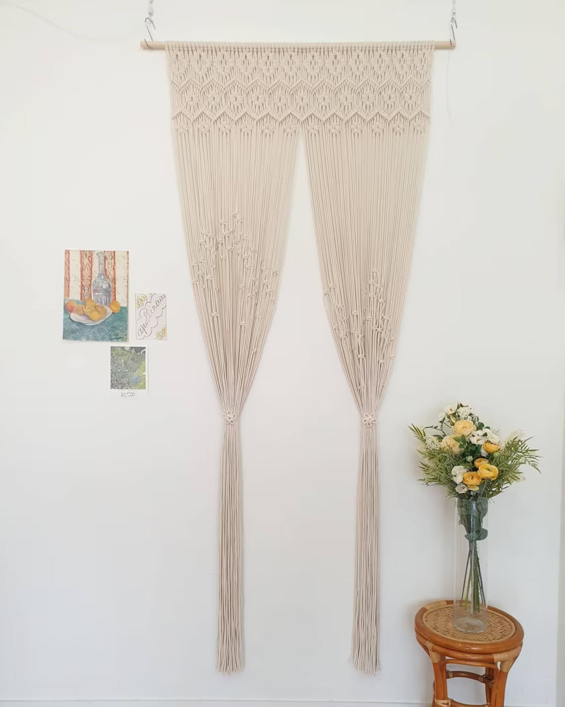 Handmade Macrame Curtain Wall Hanging Modern Geometric Woven Bohemian Tapestry, Mid Century Modern, Wedding Backdrop, Bedroom Decor