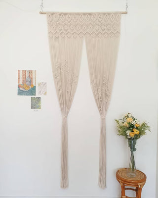 Handmade Macrame Curtain Wall Hanging Modern Geometric Woven Bohemian Tapestry, Mid Century Modern, Wedding Backdrop, Bedroom Decor