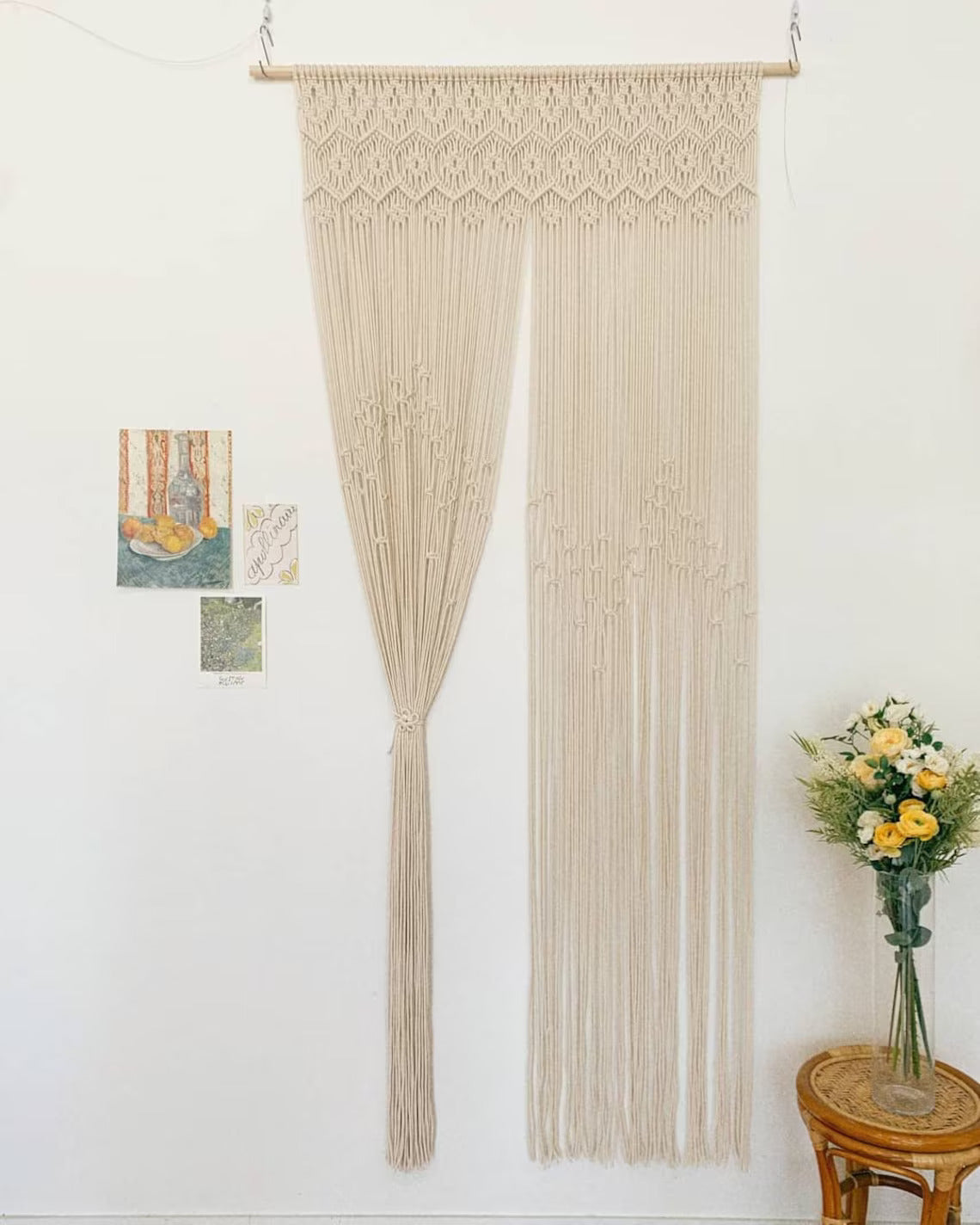 Handmade Macrame Curtain Wall Hanging Modern Geometric Woven Bohemian Tapestry, Mid Century Modern, Wedding Backdrop, Bedroom Decor