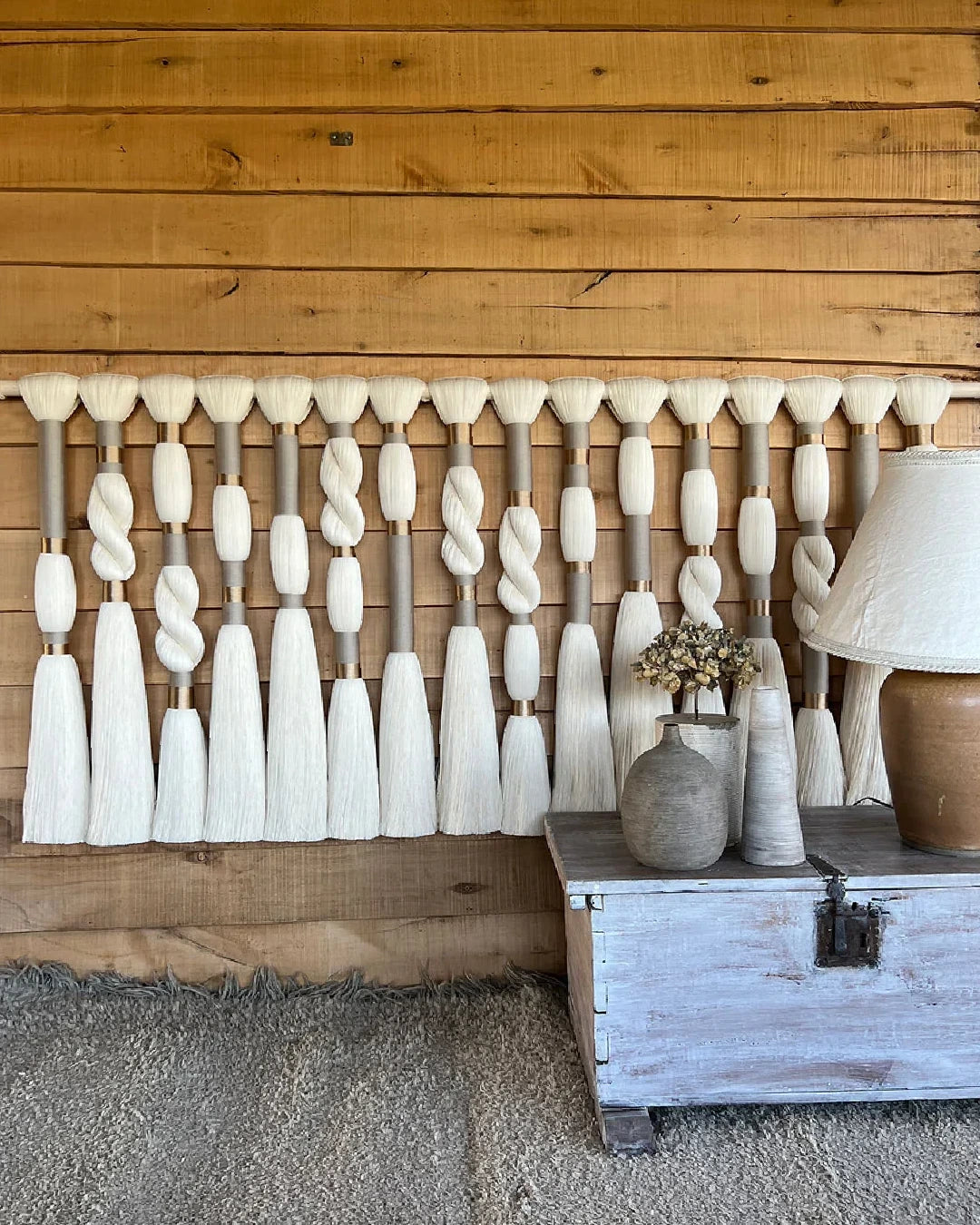 Modern Gold and Ivory Macrame Wall Hanging