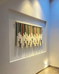 Large Terracotta and Olive Wrapped Fiber Art Wall Hanging