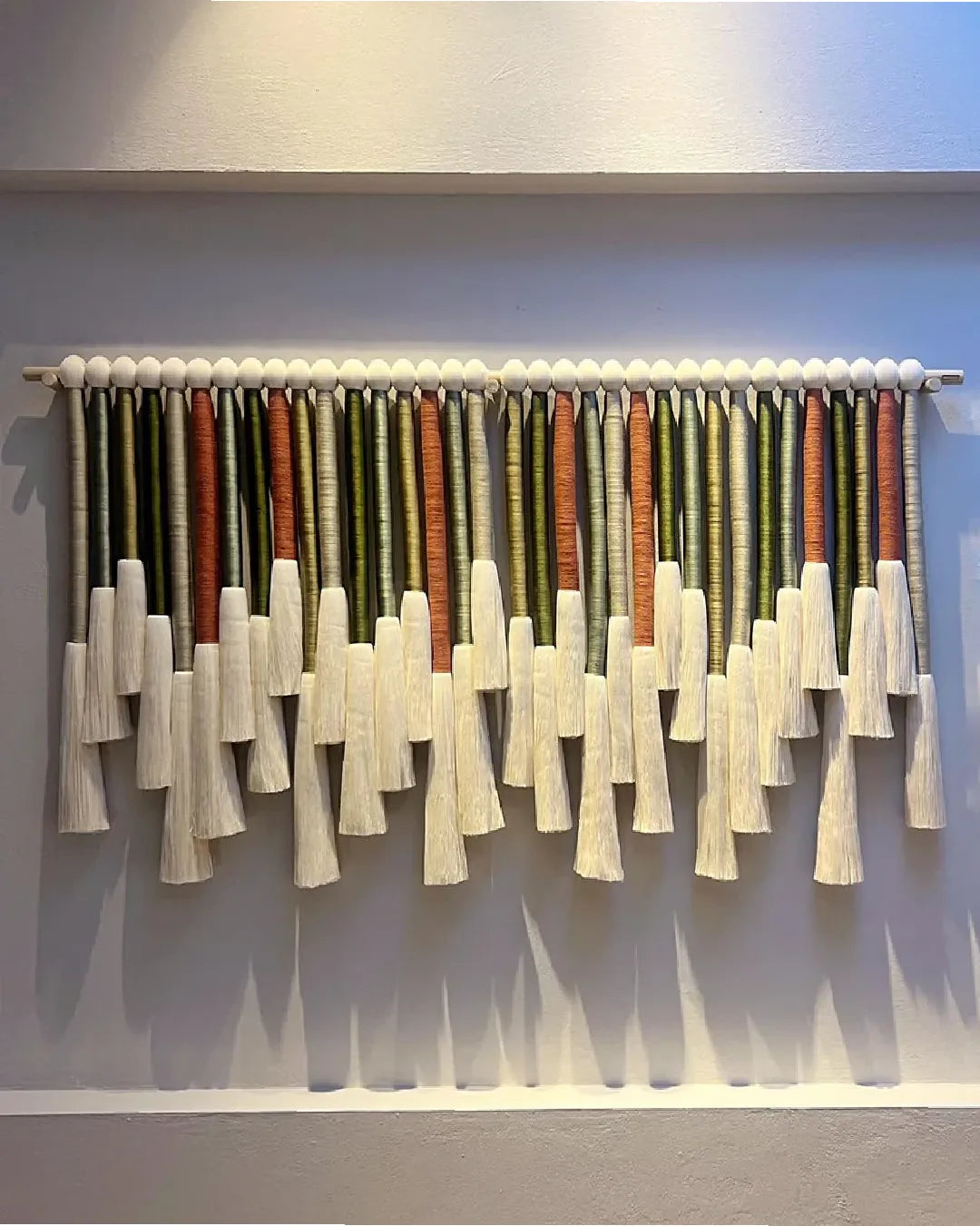 Large Terracotta and Olive Wrapped Fiber Art Wall Hanging