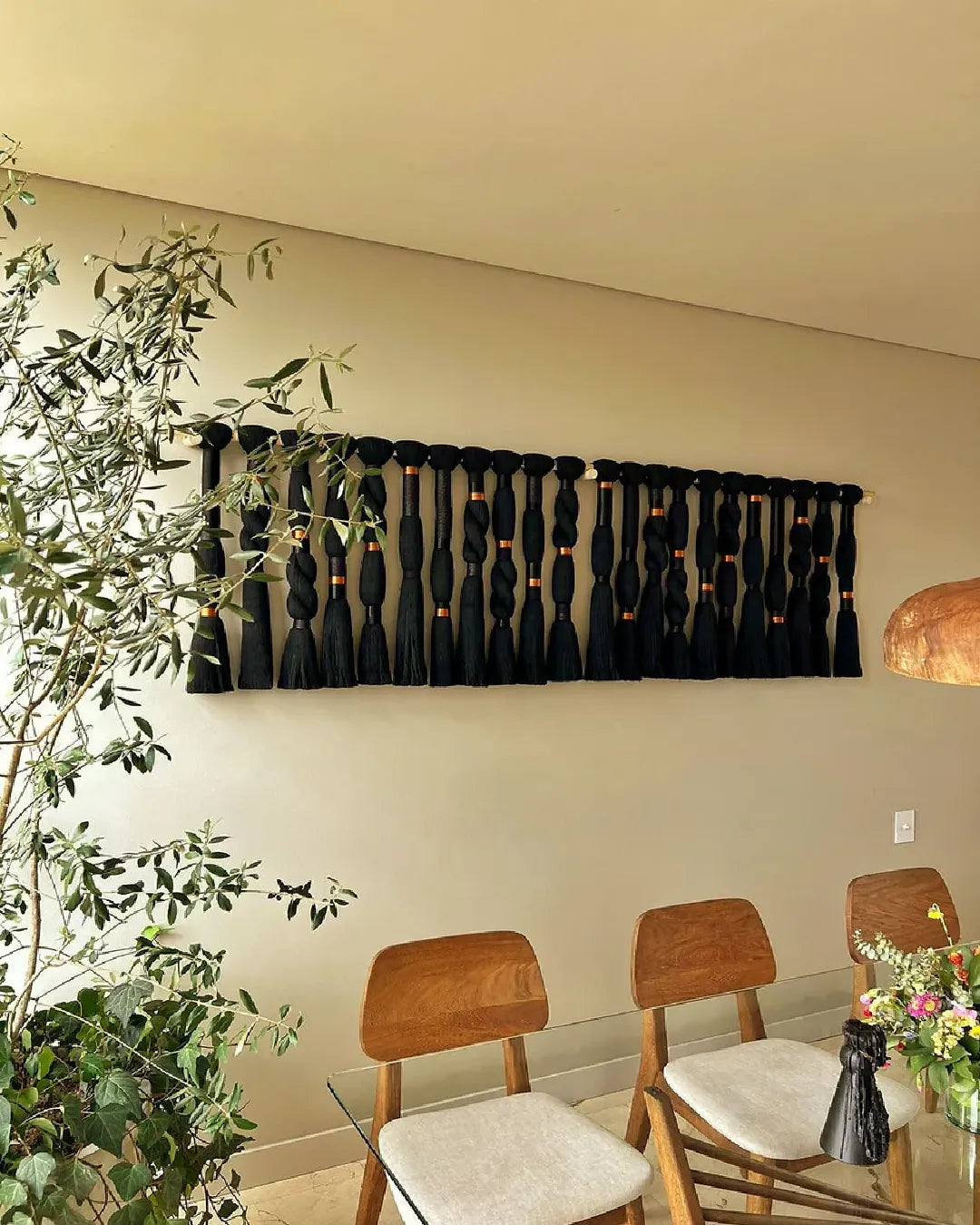 Modern Black and Copper Fiber Art Wall Hanging
