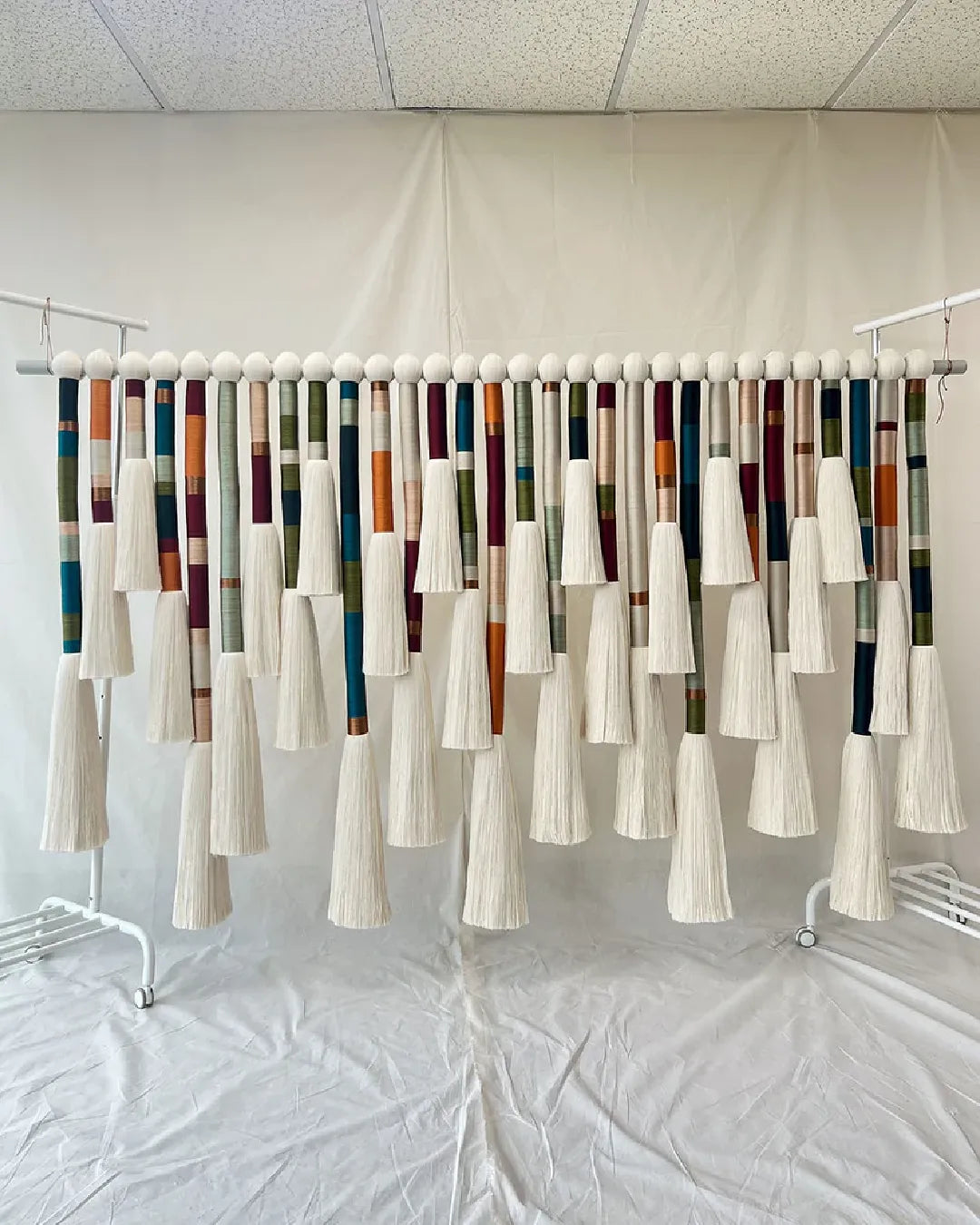 Jewel-Tone Color-Blocked Fiber Art Wall Hanging