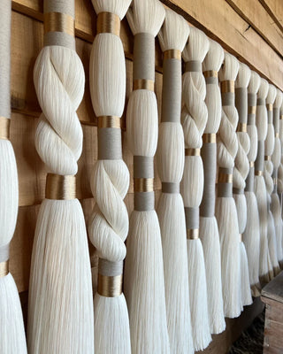Modern Gold and Ivory Macrame Wall Hanging