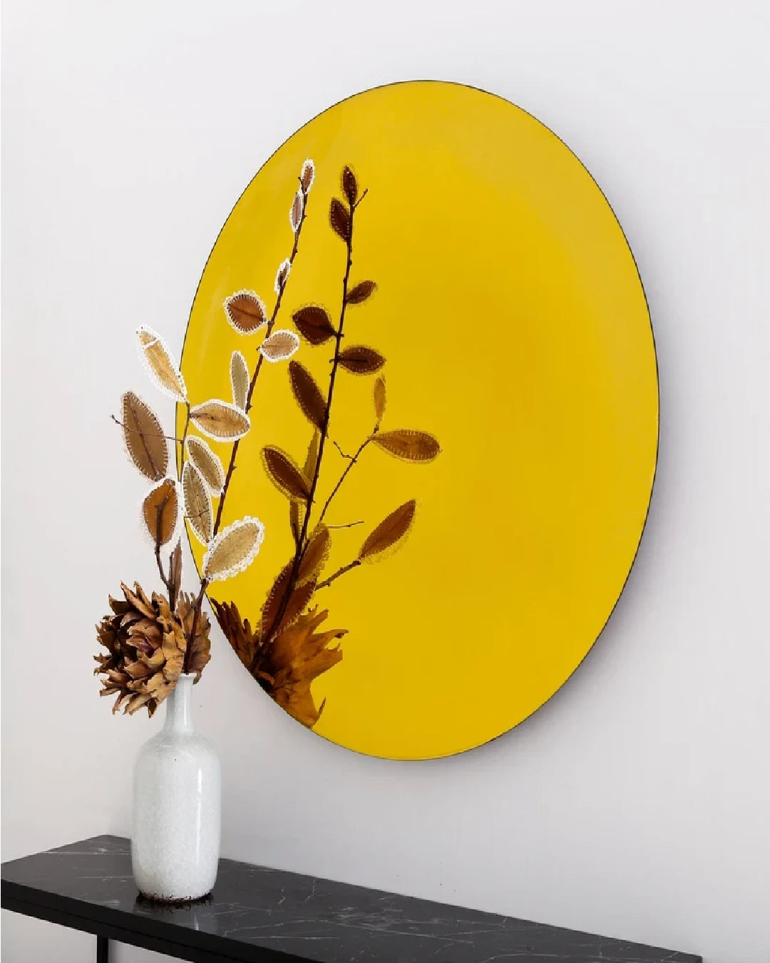 Yellow Tinted Round Wall Mirror