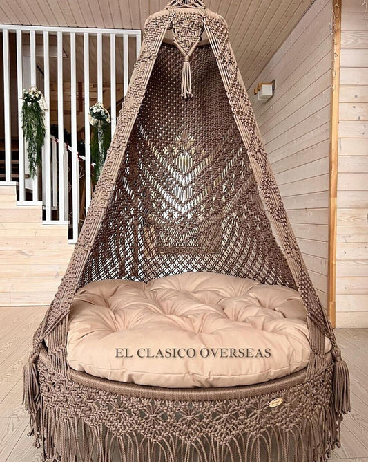 Coffee Color Swing Chair With Cushion Macrame rocking chair,Macrame round chair,Macrame patio swing