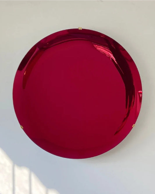 Concave Ruby Red Wall Mirror with Brass Clips