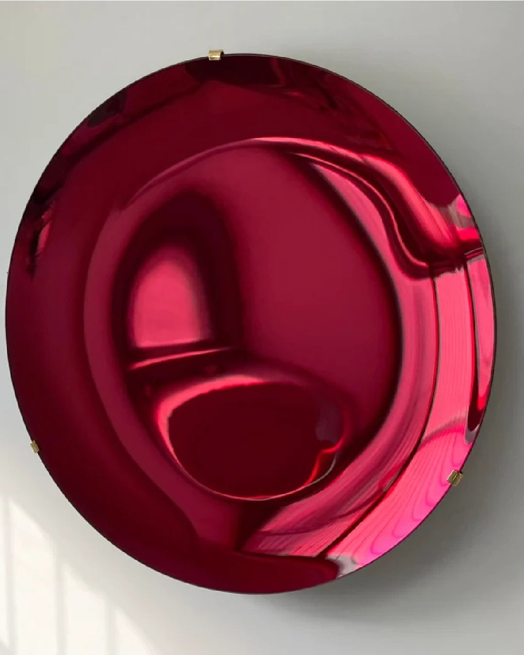 Concave Ruby Red Wall Mirror with Brass Clips