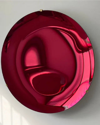 Concave Ruby Red Wall Mirror with Brass Clips